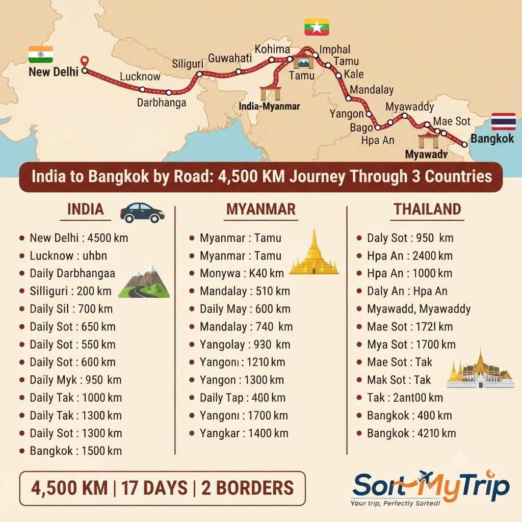 India to Bangkok by Road: 4,500 KM Route Through 3 Countries